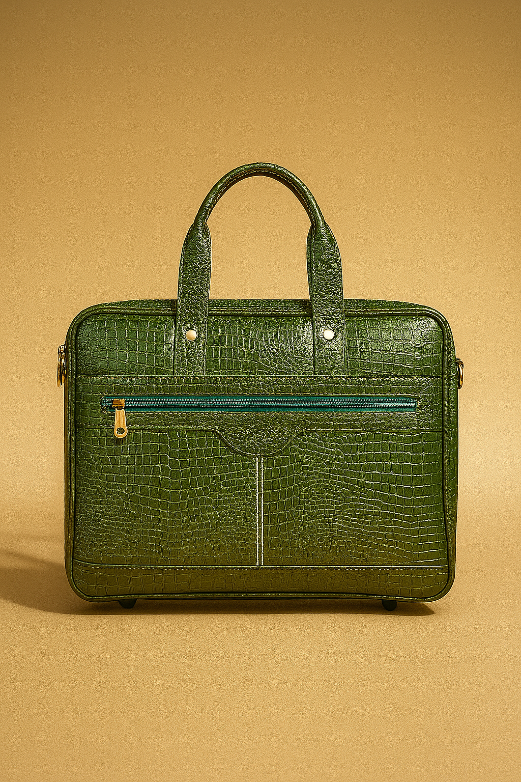 Elegant Croc-Embossed Green Leather Laptop Bag