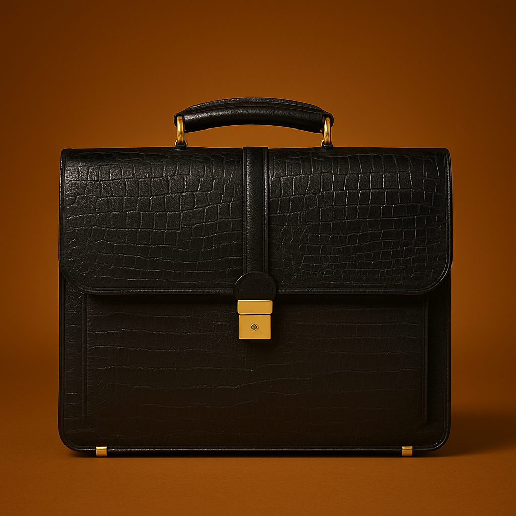 Luxury Black Leather Laptop Briefcase