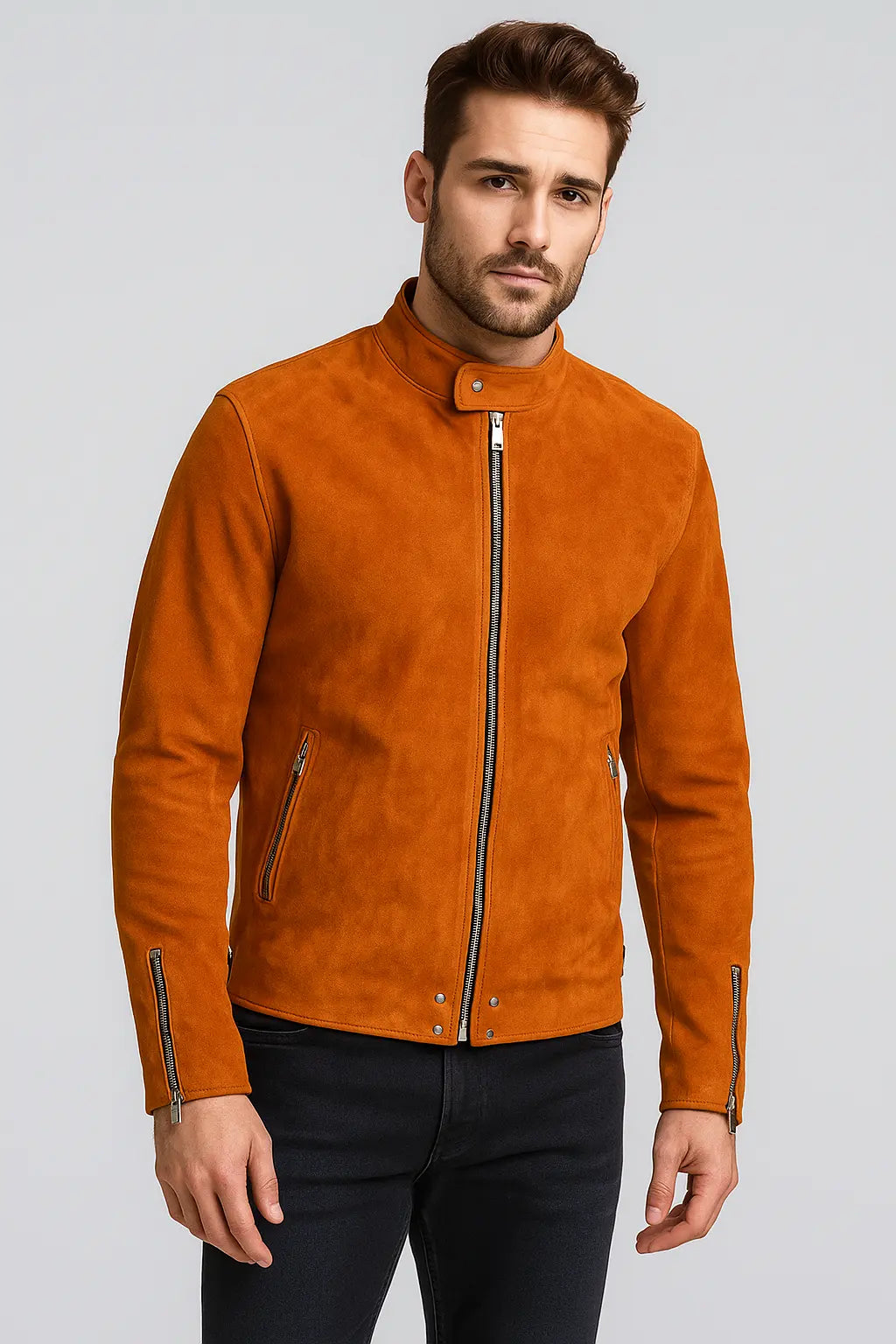 Men's Rust Suede Biker Jacket Custom Leathers
