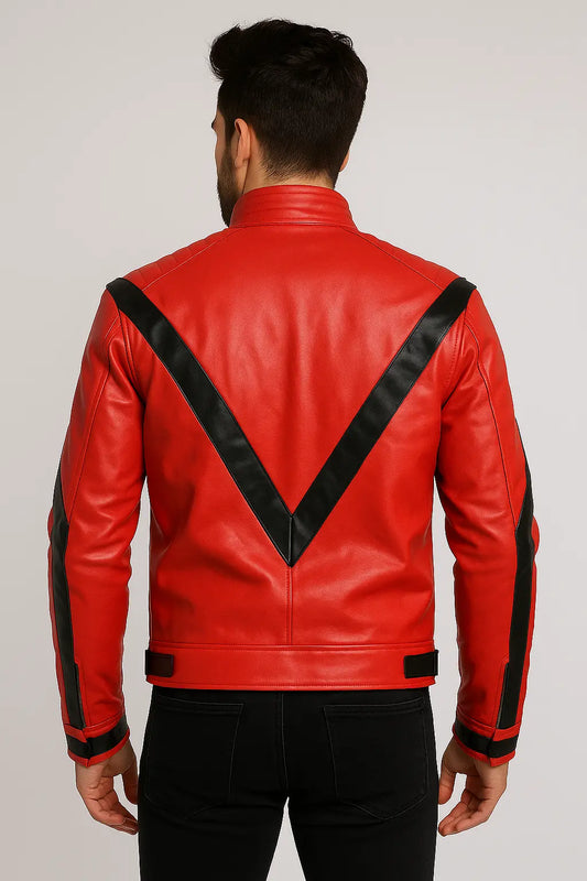 Men’s Red Thriller-Inspired Leather Jacket – Iconic Pop Style Custom Leathers