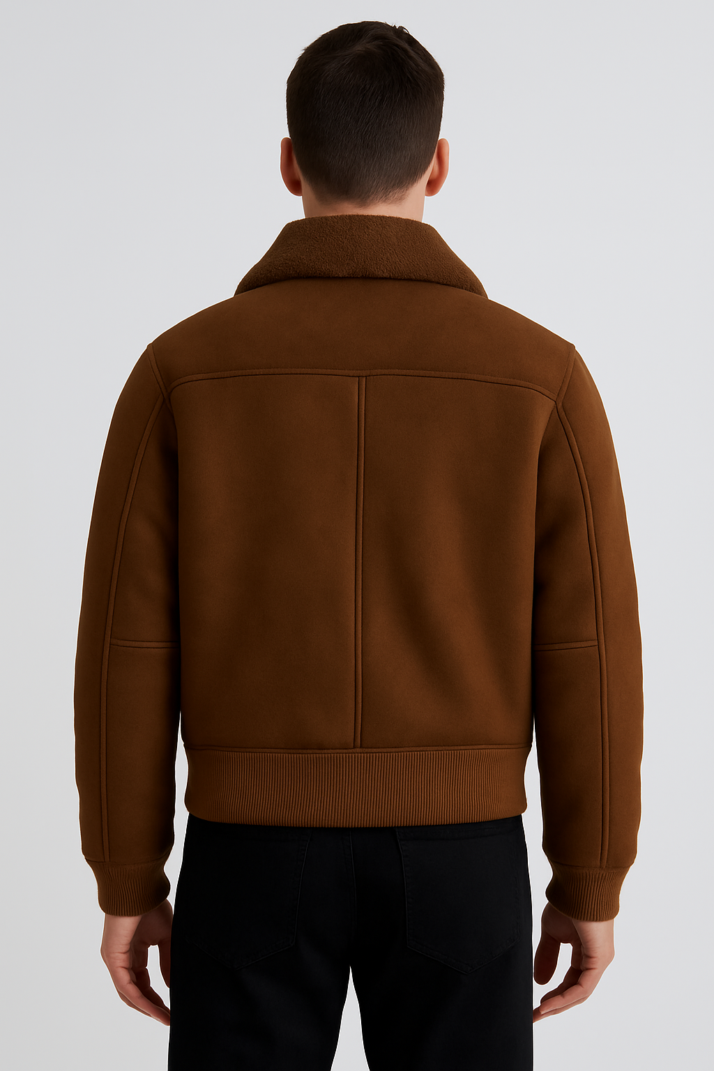 Men’s Brown Shearling-Lined Bomber Jacket – Winter Warmth in Style