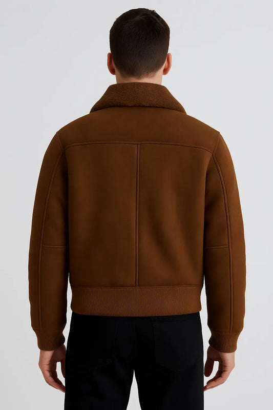 Men’s Brown Shearling-Lined Bomber Jacket – Winter Warmth in Style Custom Leathers