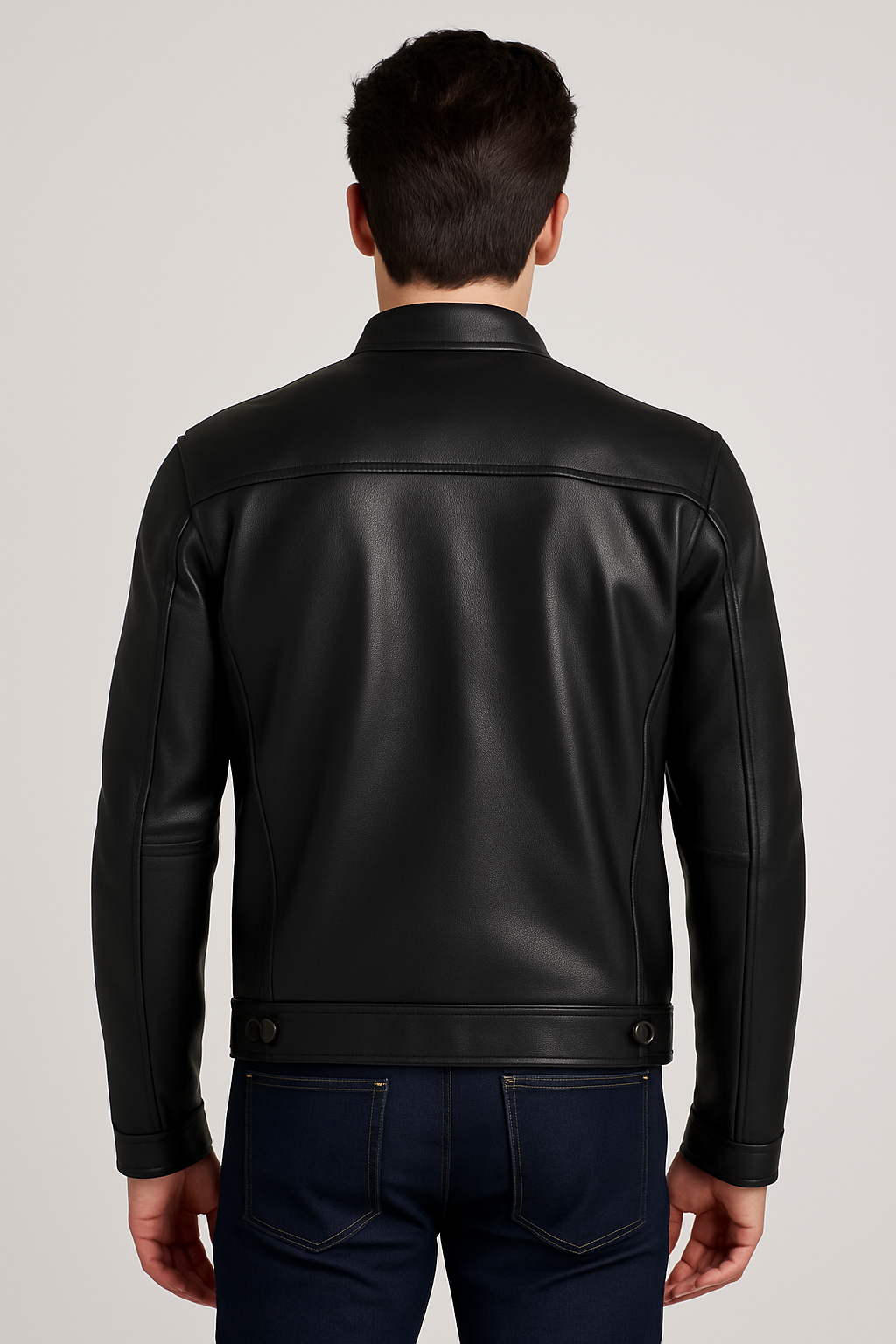Classic Black Leather Biker Jacket for Men – Military Pocket Design