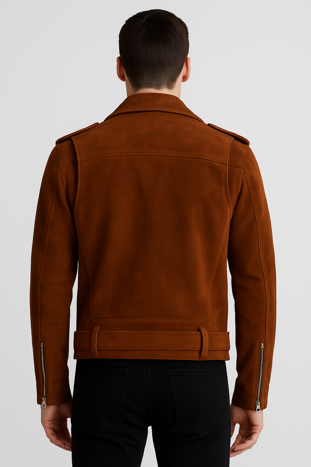 Men’s Classic Brown Suede Biker Jacket with Asymmetrical Zipper
