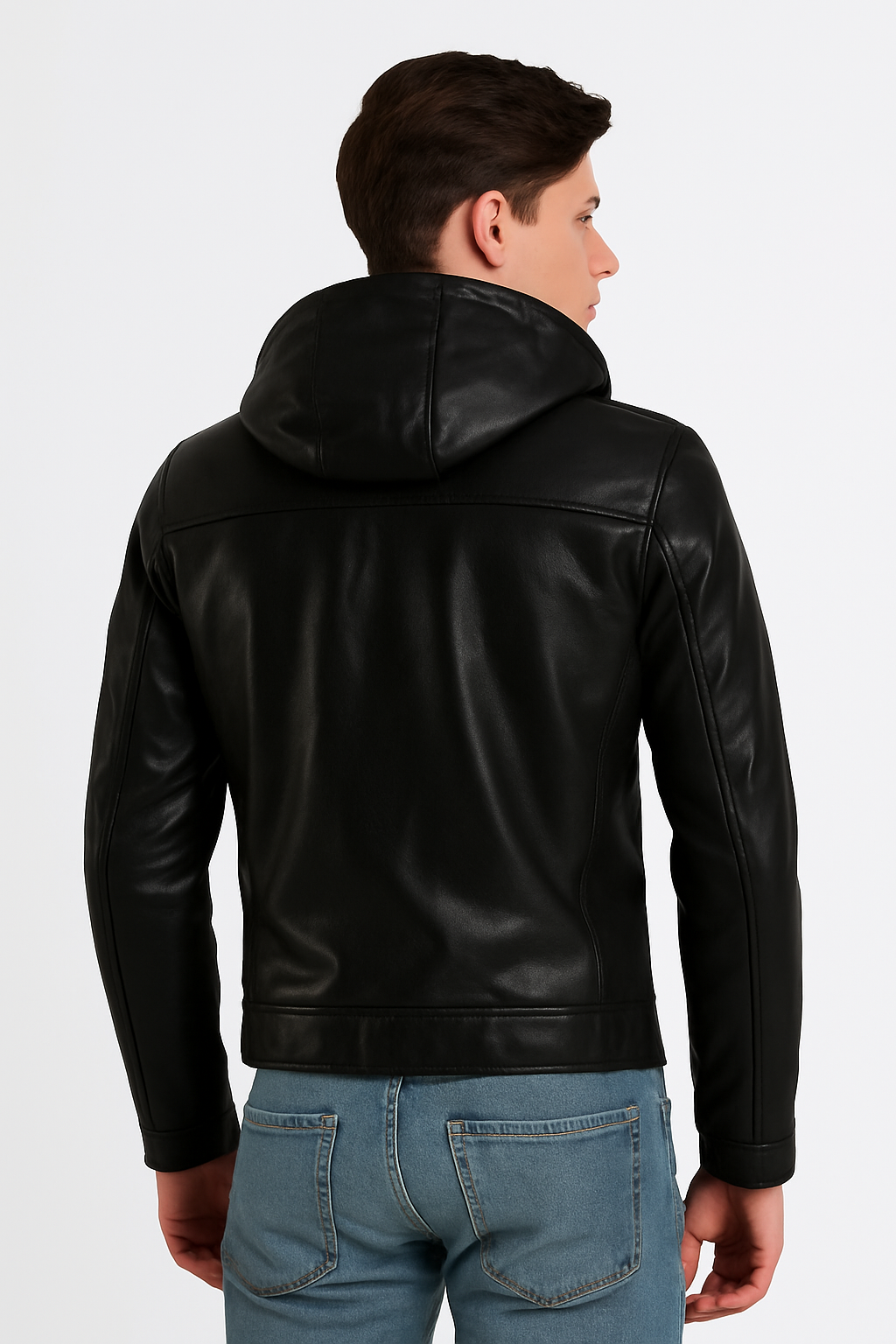 Men's Black Leather Jacket with Detachable Hood – Urban Street Style