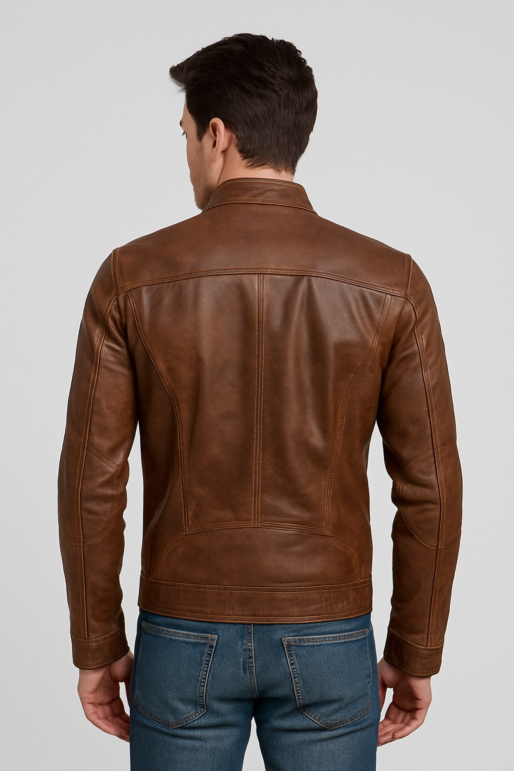 Vintage Brown Leather Biker Jacket for Men – Classic Café Racer Style