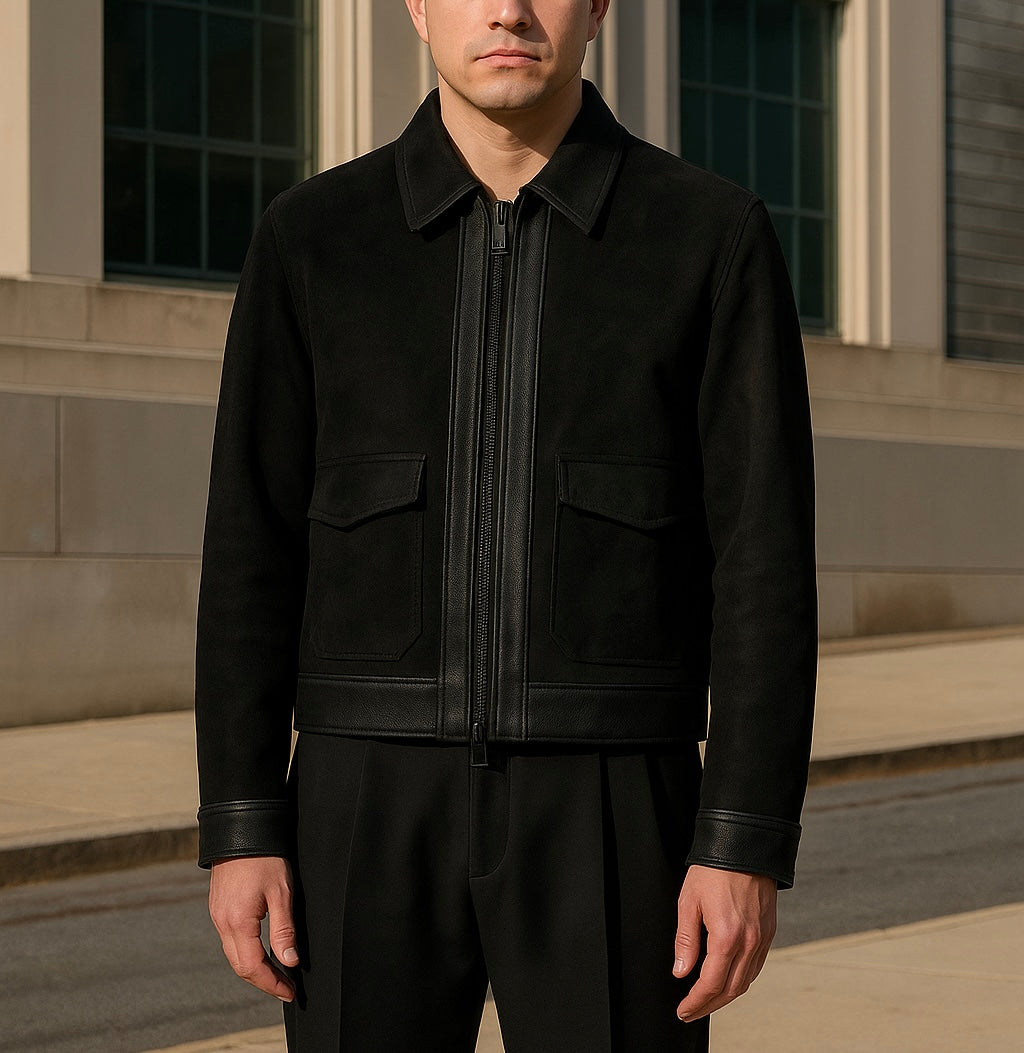 Men's Black Suede Leather Jacket