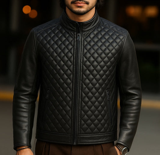 Men's Black Quilted Leather Biker Jacket