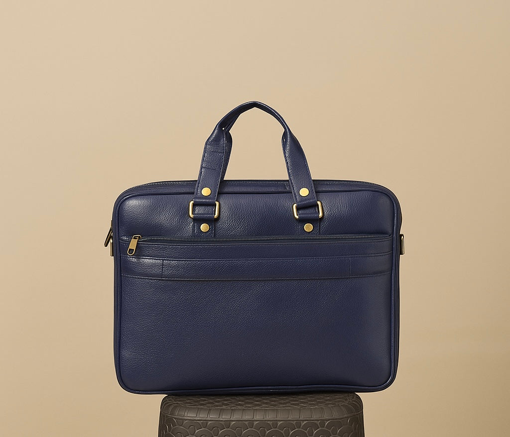 Navy Blue Executive Leather Laptop Bag