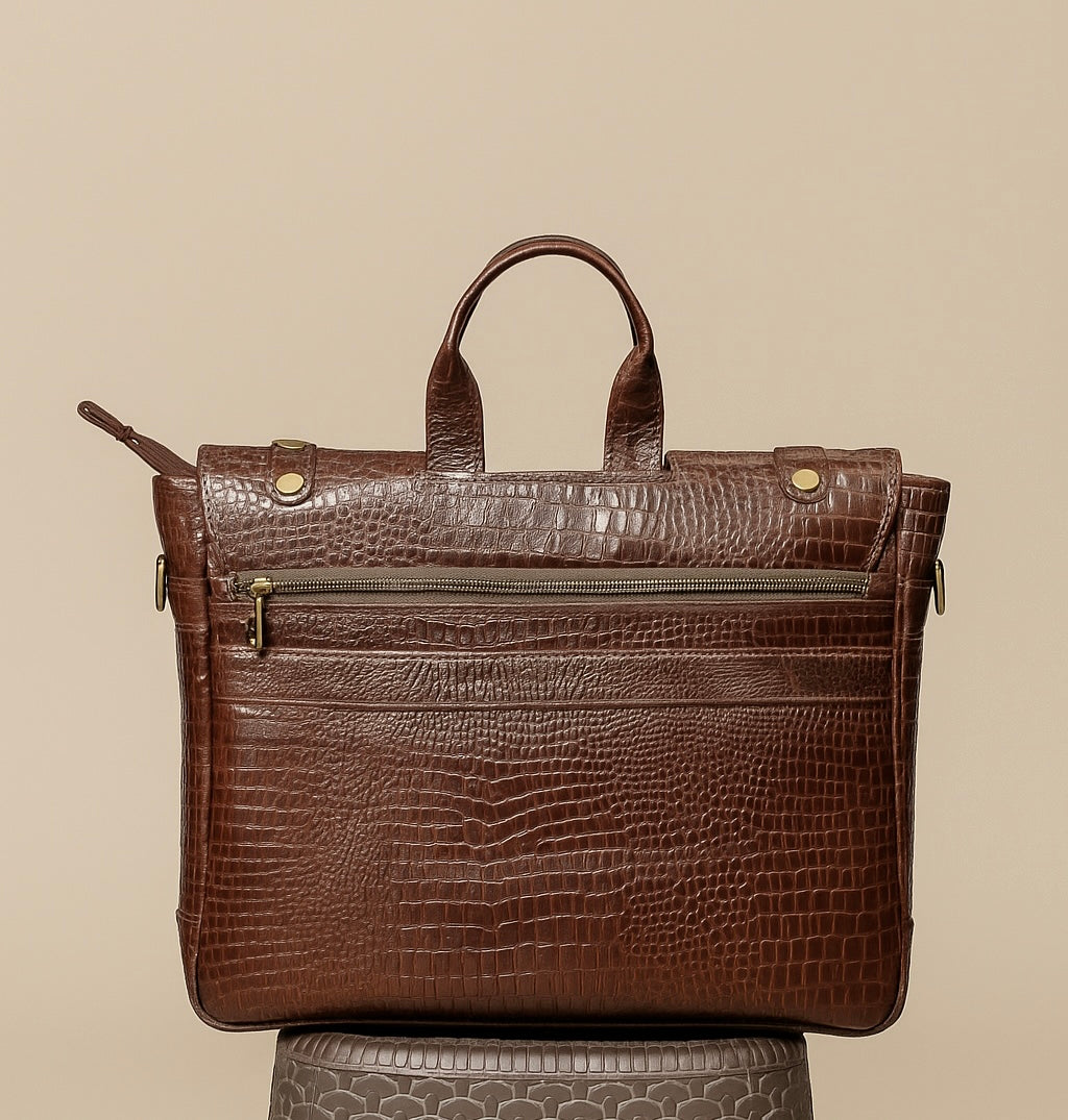 Brown Croc Leather Messenger Bag