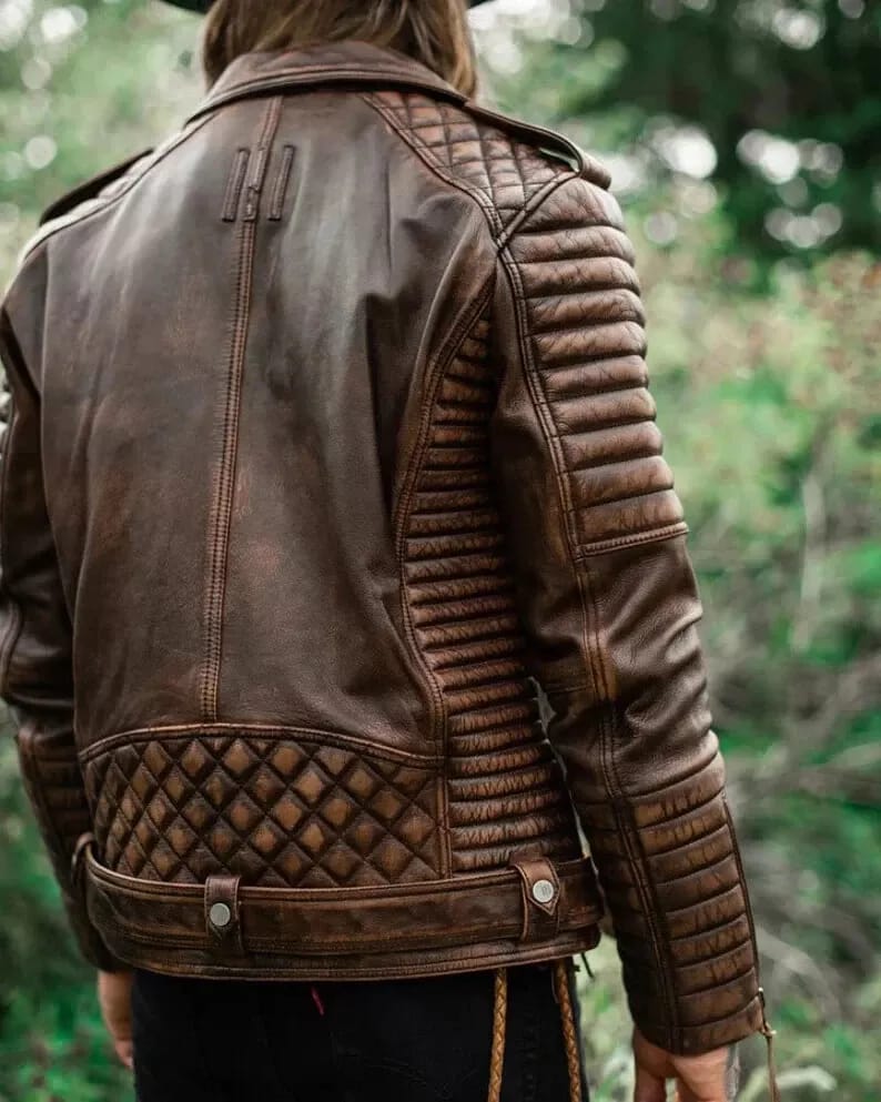 Men's Vintage Brown Distressed Leather Biker Jacket