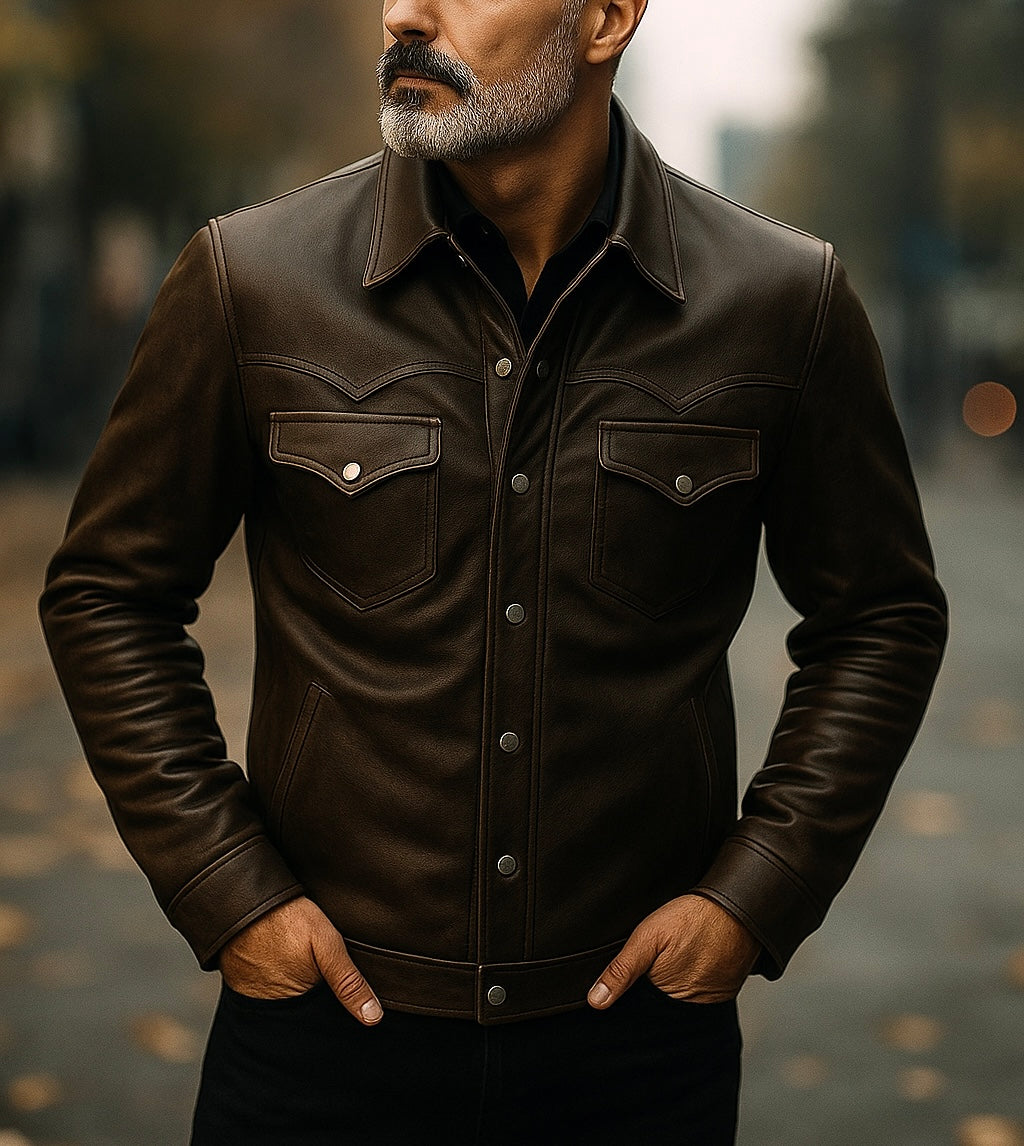 Men's Dark Brown Western-Style Leather Jacket