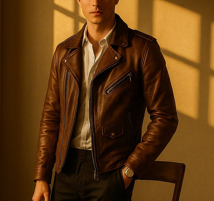 Classic Brown Leather Biker Jacket
