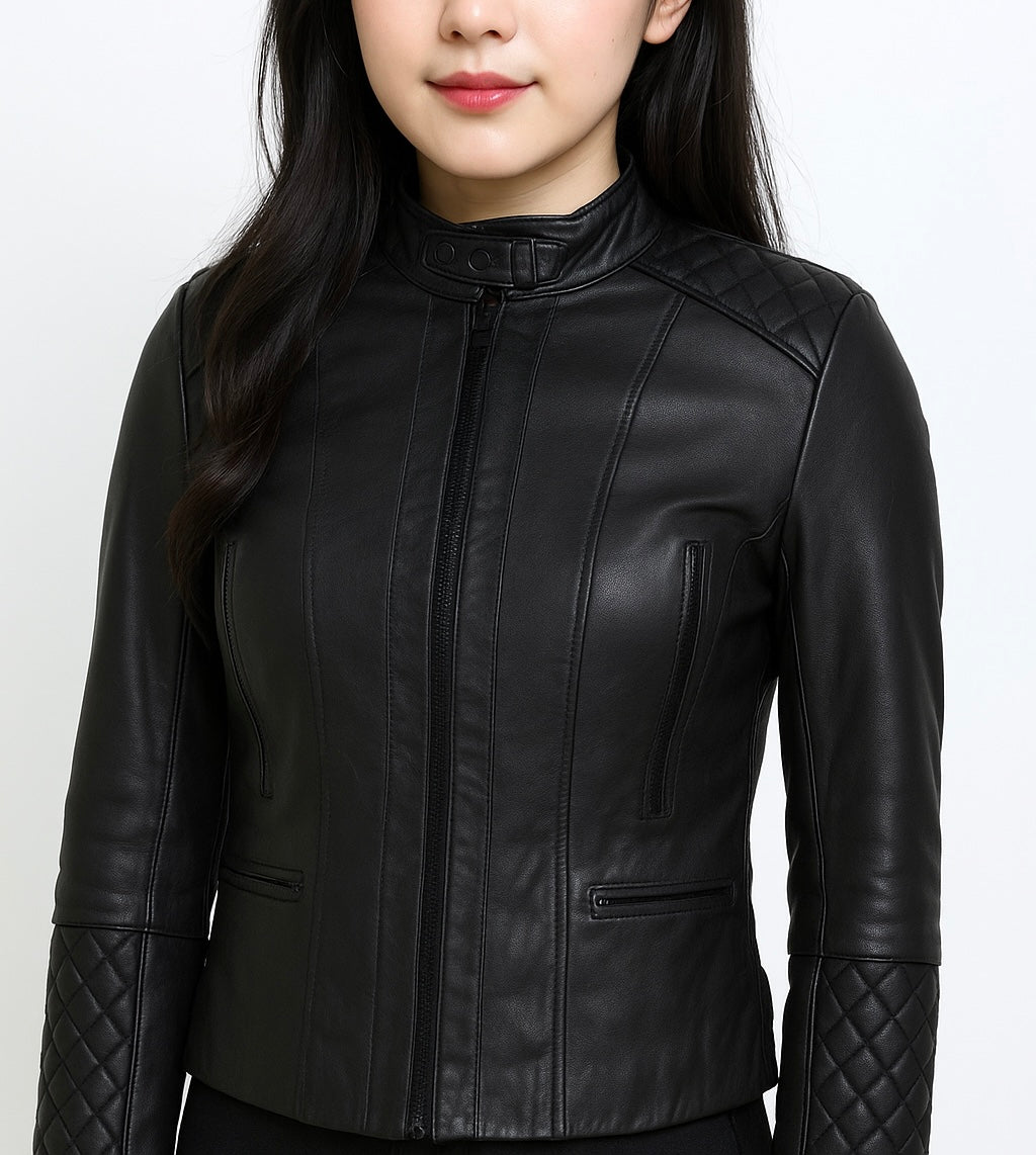 Black Quilted Faux Leather Jacket