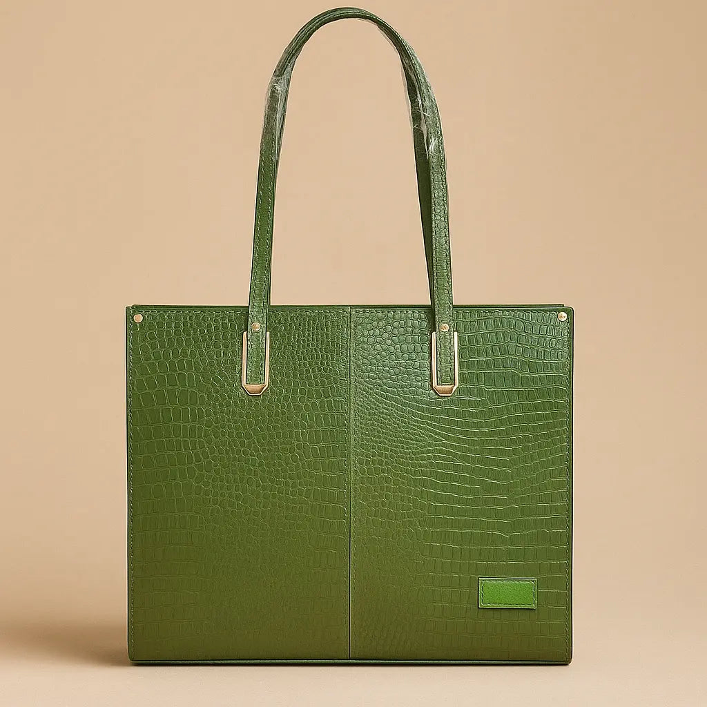 Olive Green Croc-Textured Tote Bag Custom Leathers