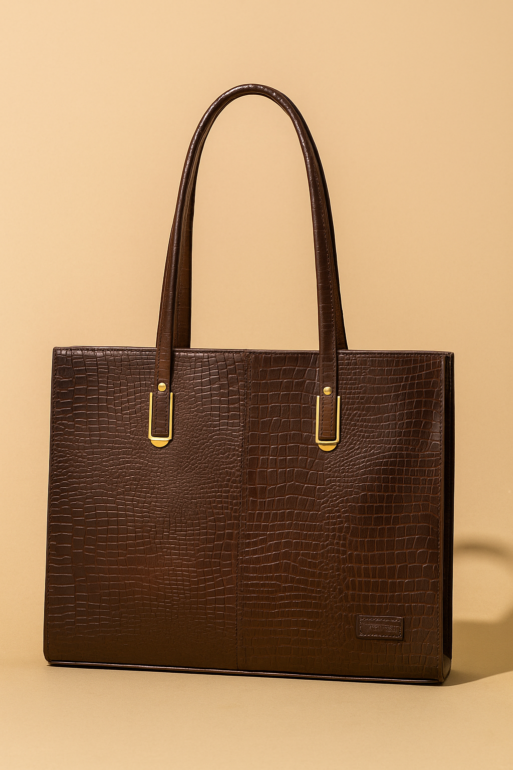 Chocolate Brown Croc-Textured Tote Bag