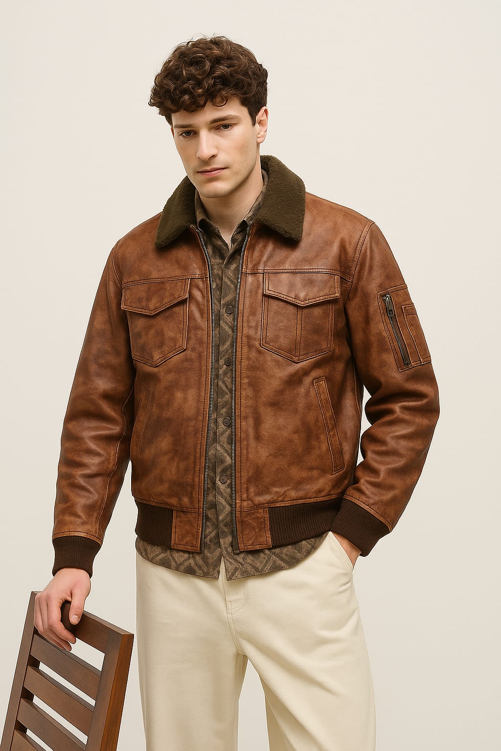 Vintage Brown Aviator Leather Jacket