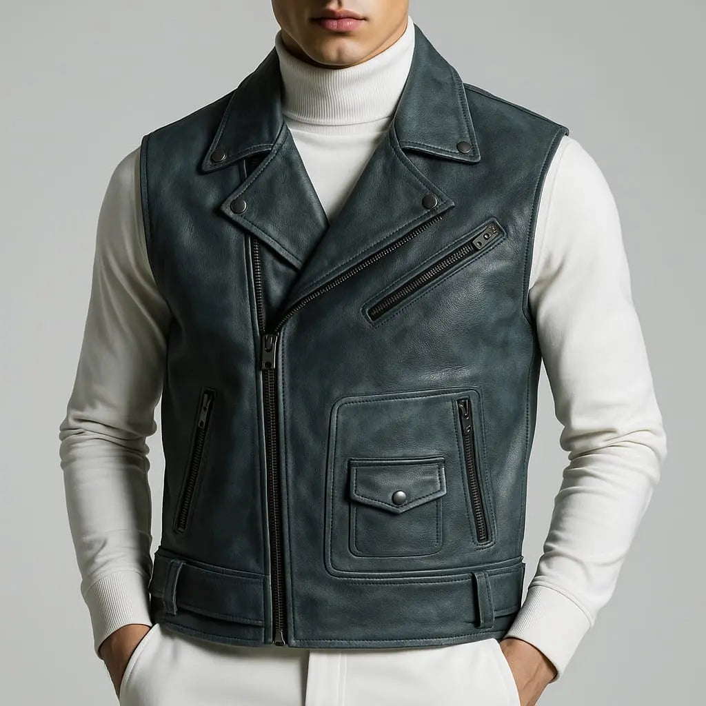 Men's Sleeveless Biker Leather Vest Custom Leathers