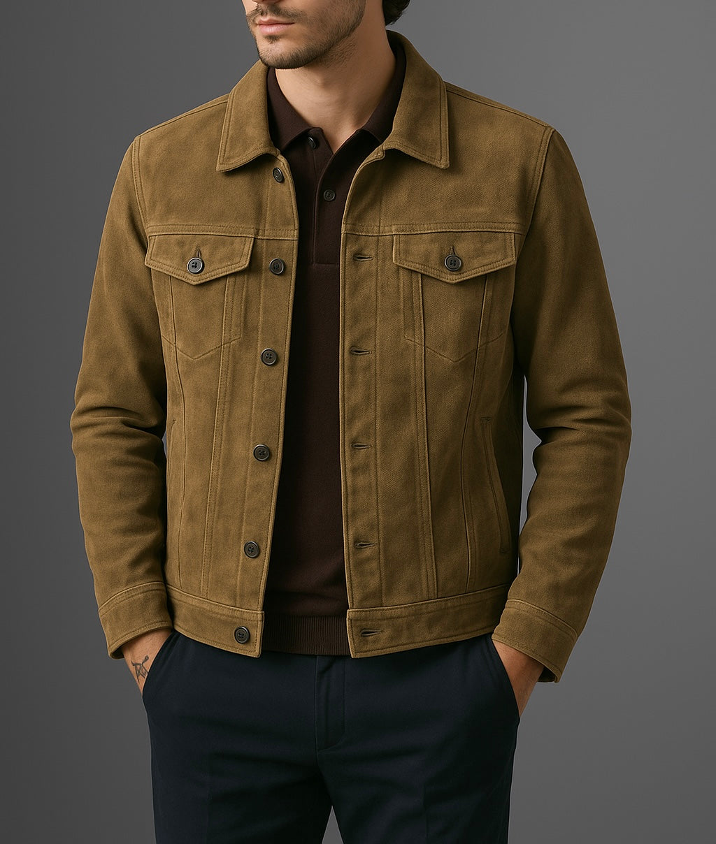 Men's Brown Suede Trucker Jacket