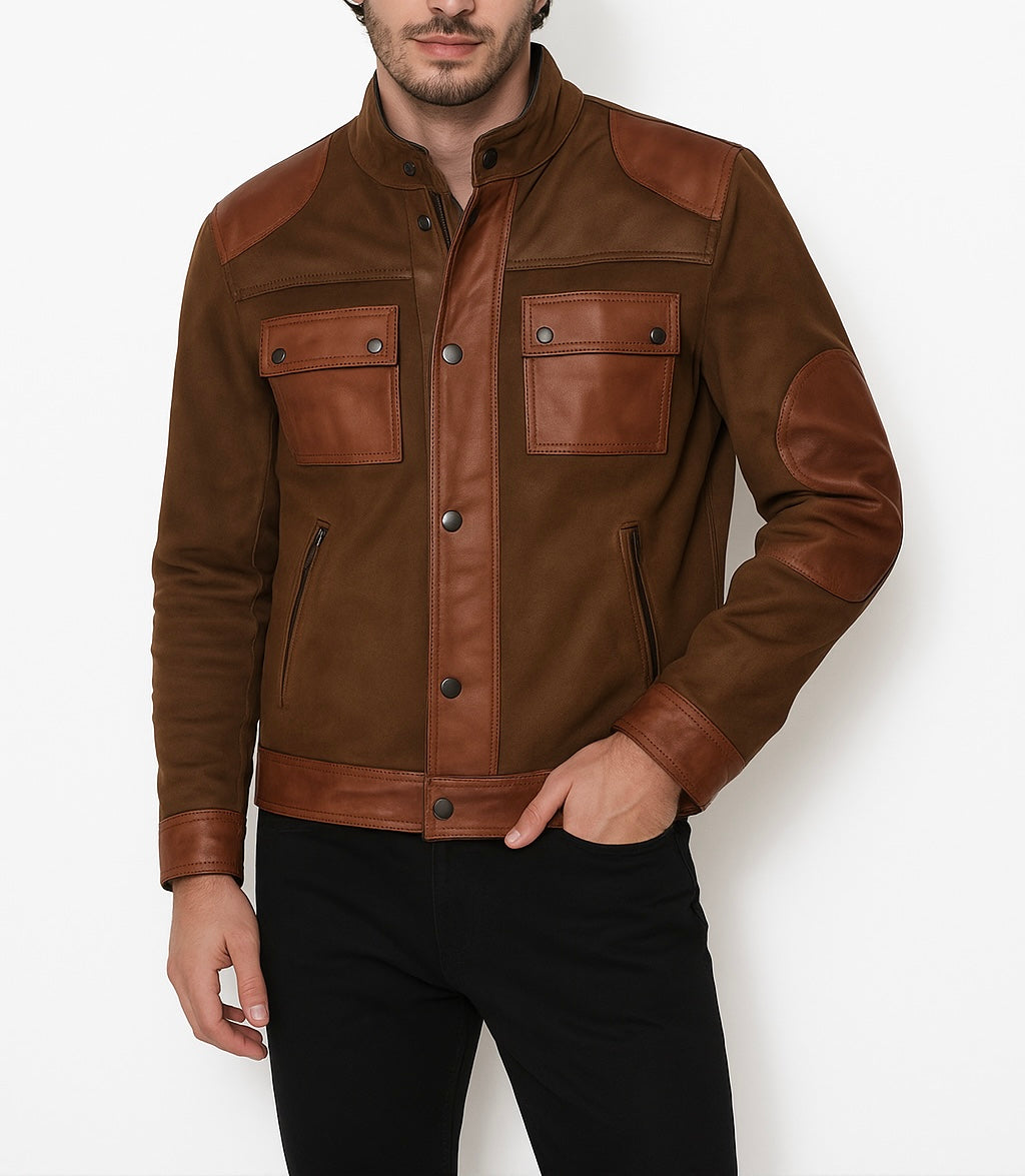 Men's Brown Two-Tone Leather & Suede Jacket