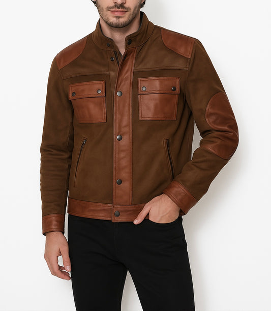 Men's Brown Two-Tone Leather & Suede Jacket