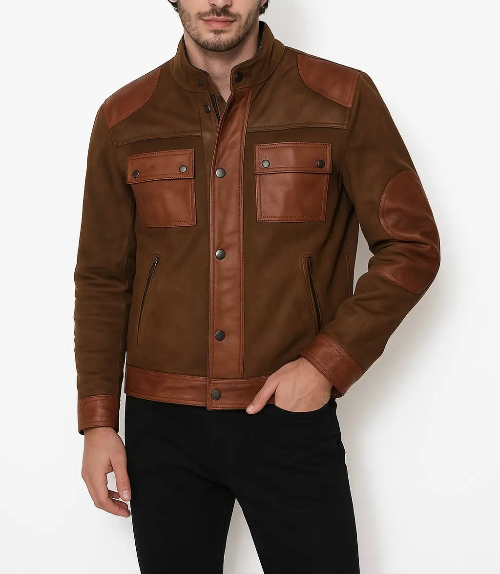 Men's Brown Two-Tone Leather & Suede Jacket Custom Leathers