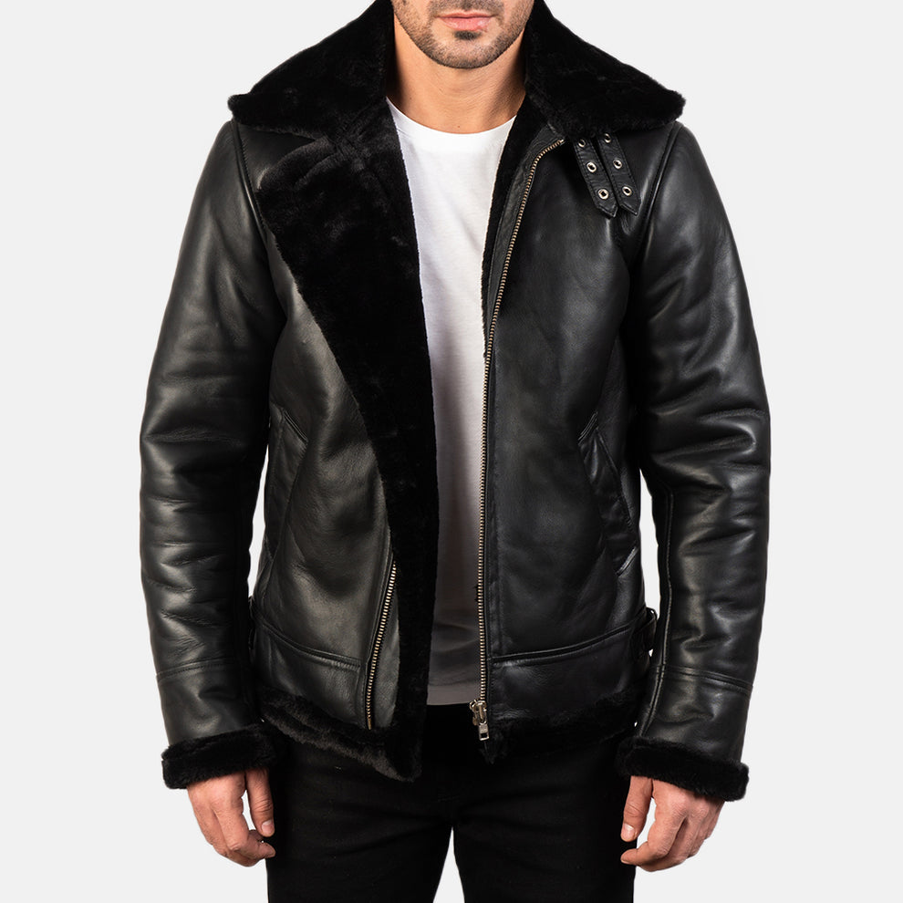 Men's Black Shearling Leather Jacket