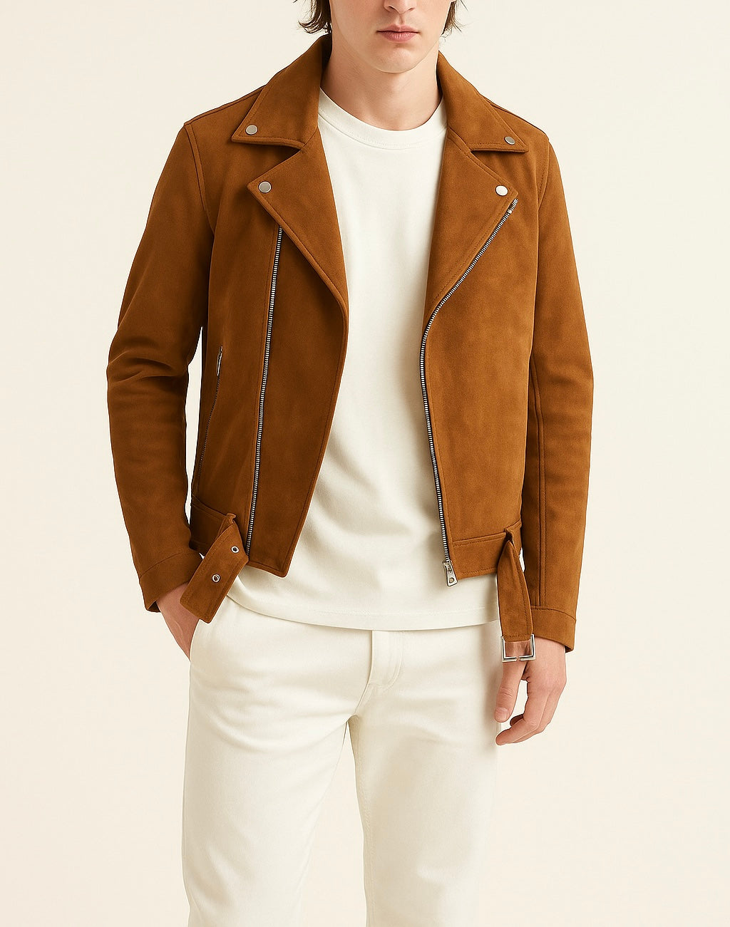 Men's Camel Suede Biker Jacket