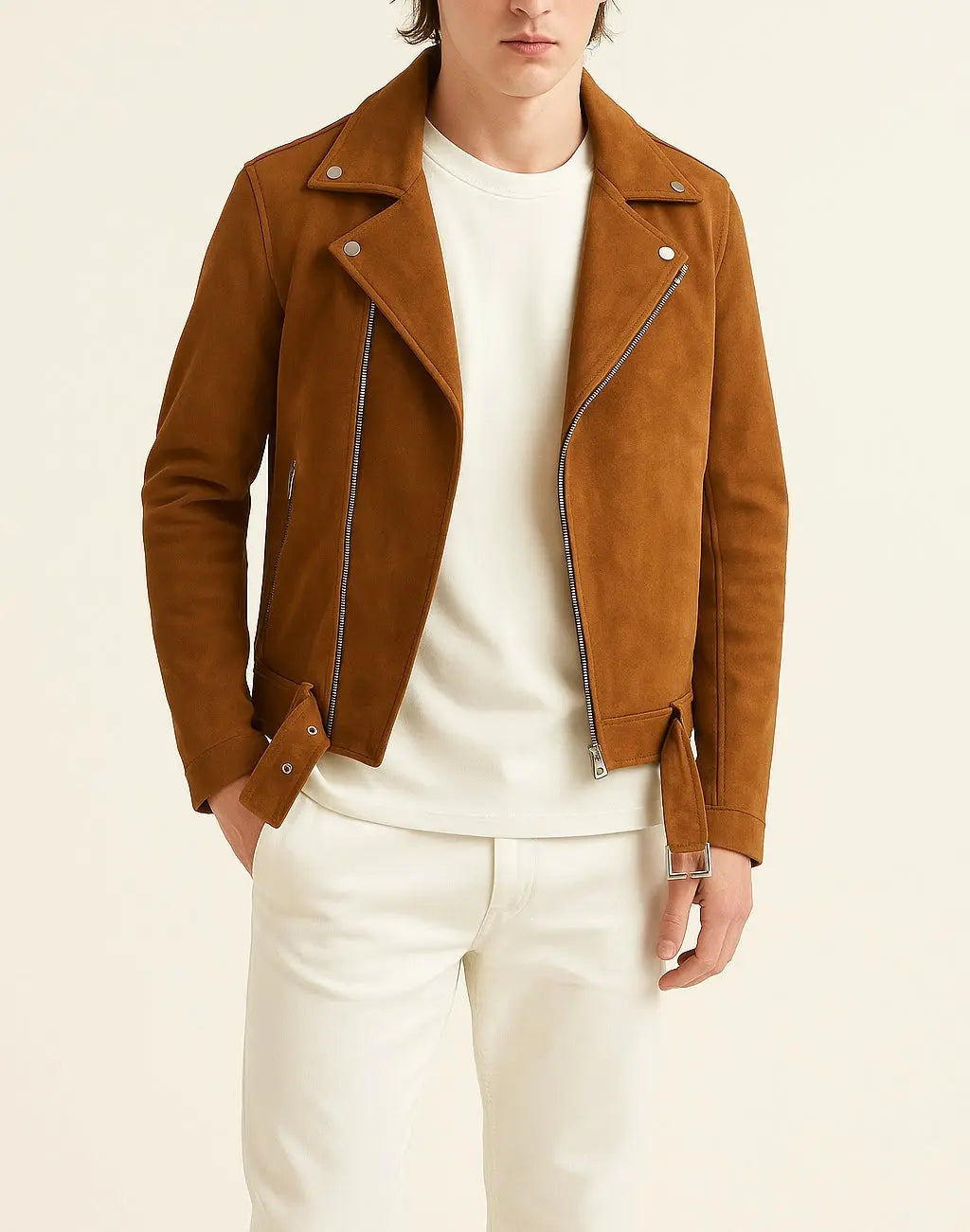 Men's Camel Suede Biker Jacket Custom Leathers