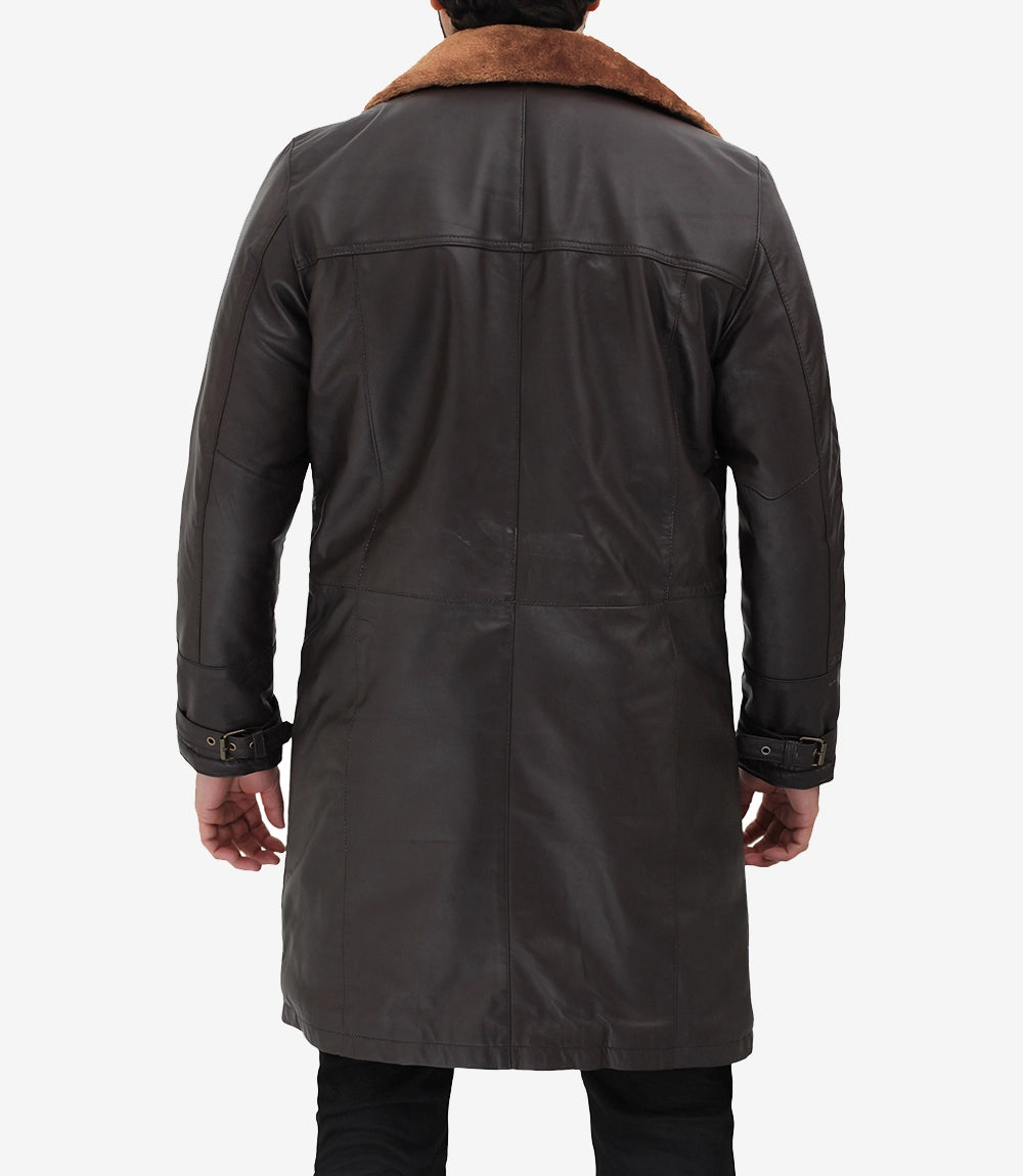 Turlock Men Dark Brown 3/4 Vintage Shearling Long Coat