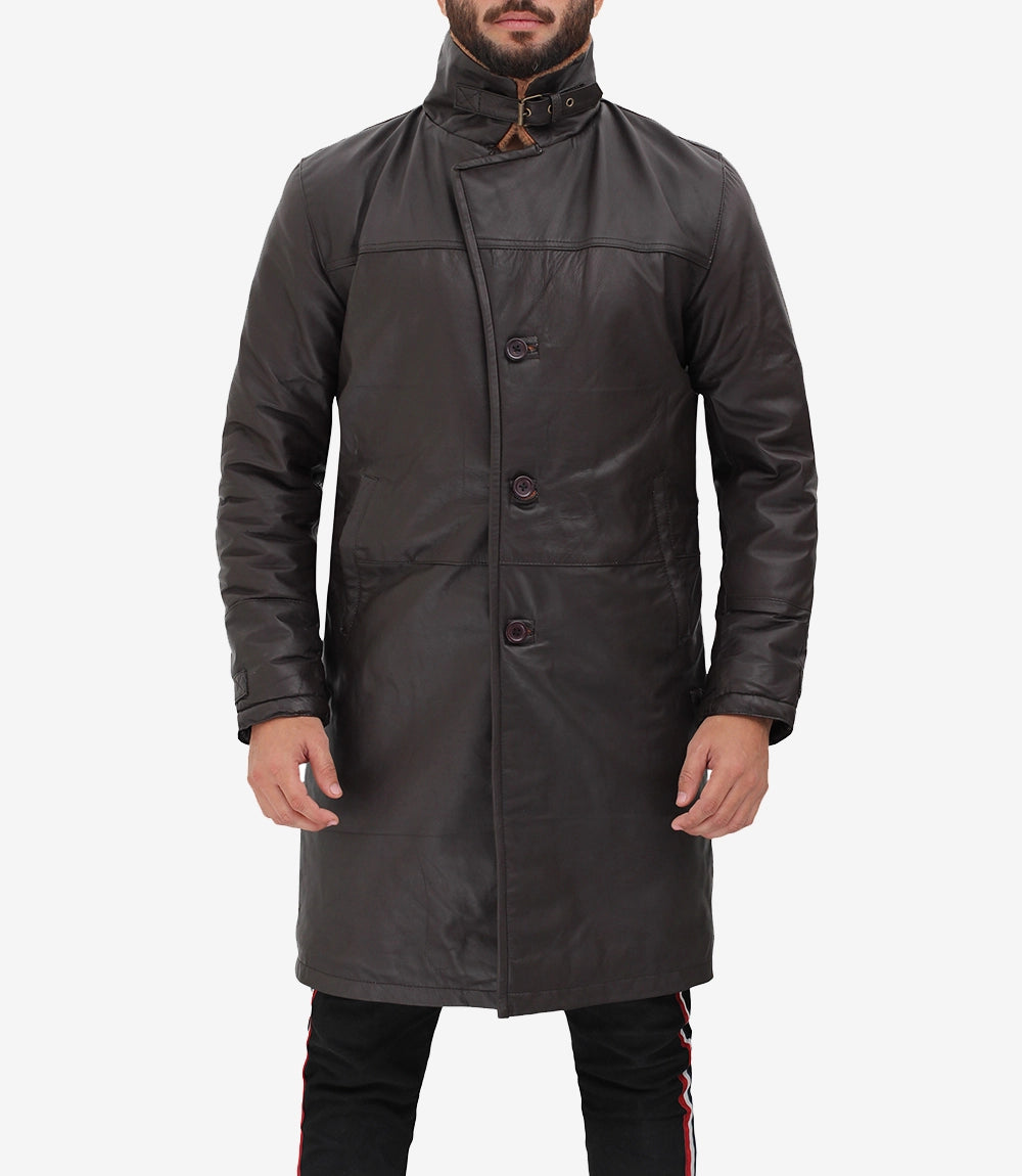 Turlock Men Dark Brown 3/4 Vintage Shearling Long Coat