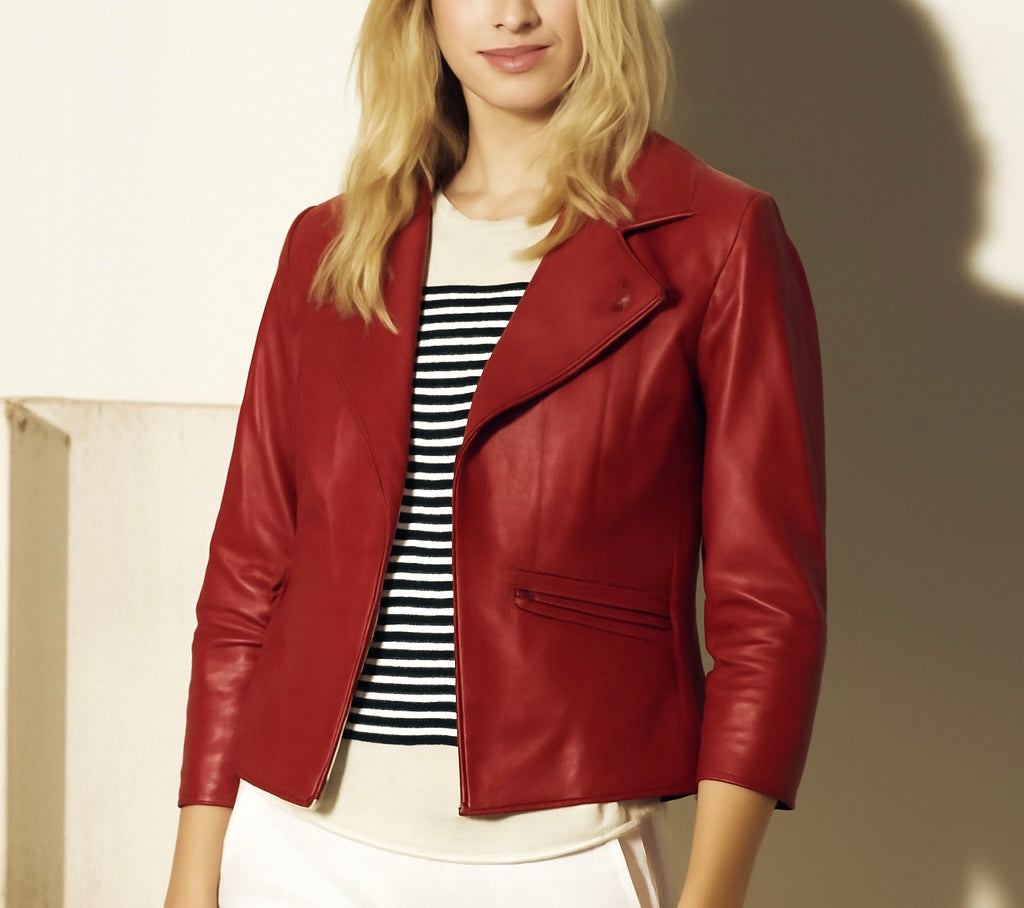 Women’s Red Moto Leather Jacket