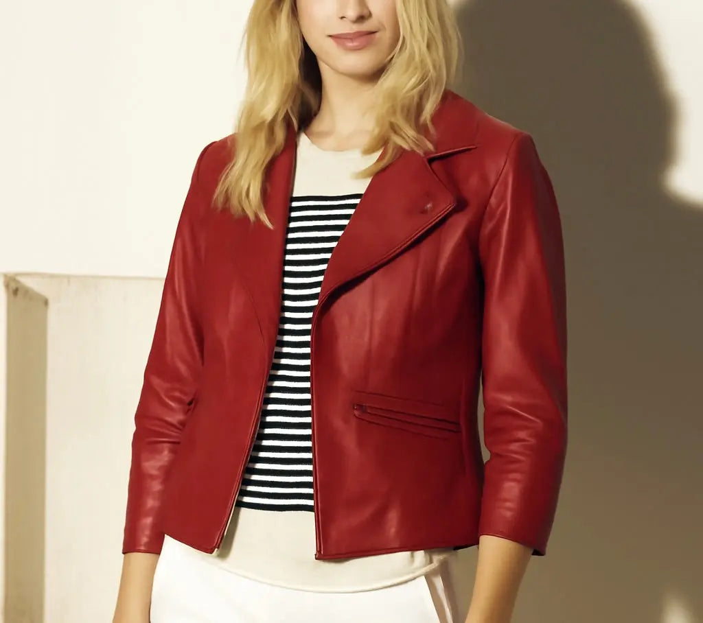 Women’s Red Moto Leather Jacket Custom Leathers
