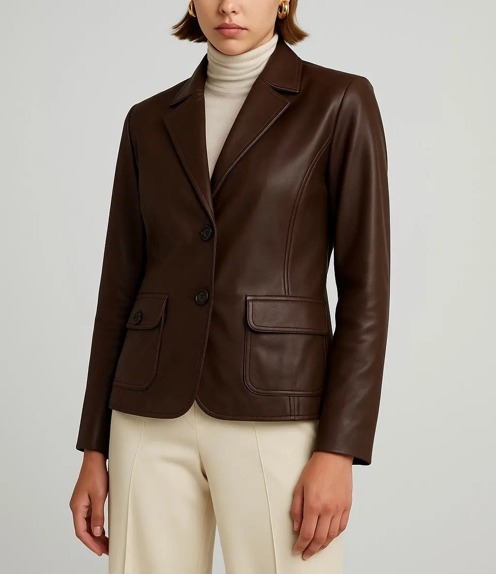 Women’s Chocolate Brown Leather Blazer Custom Leathers