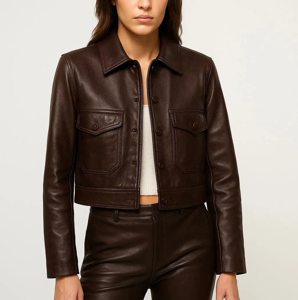 Women’s Dark Chocolate Cropped Leather Jacket Custom Leathers