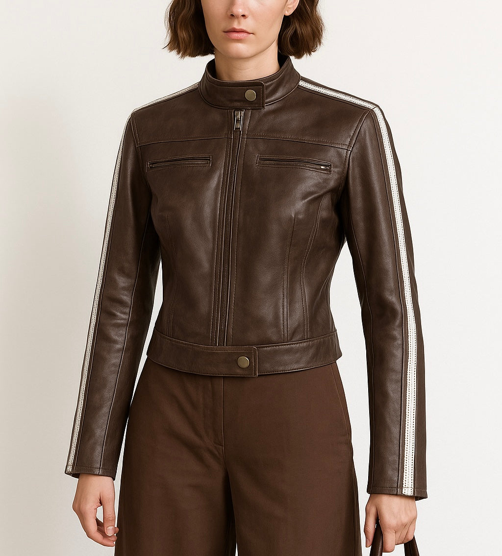 Women’s Chocolate Brown Café Racer Leather Jacket