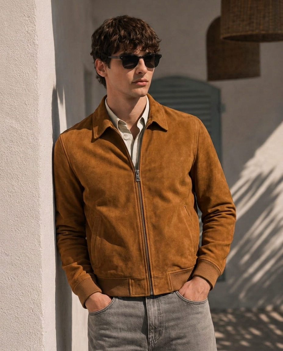 Men's Classic Tan Suede Zip Jacket