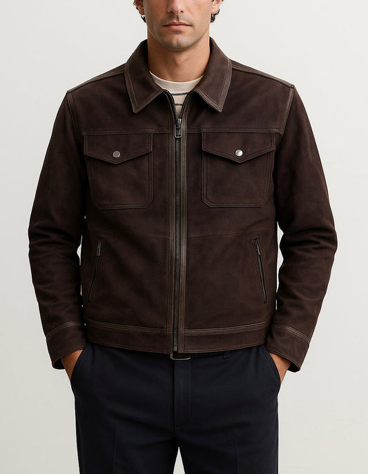 Men's Brown Suede Leather Jacket