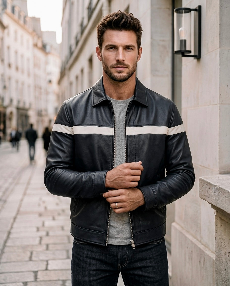 men's green leather jacket
