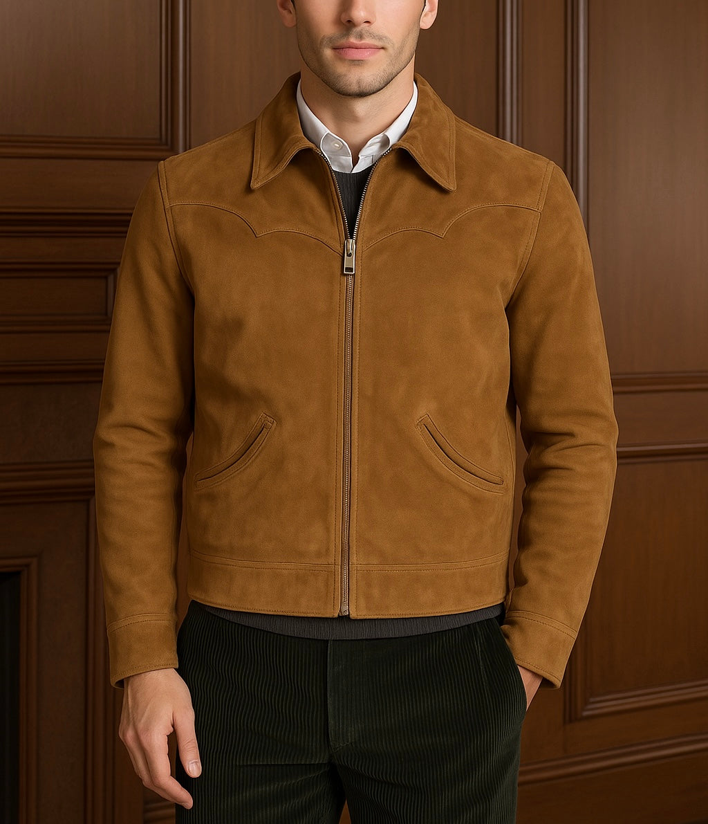 Men's Tan Suede Leather Jacket