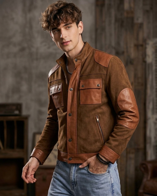 Men's Brown Two-Tone Leather & Suede Jacket