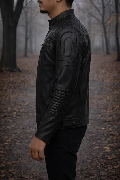 Men’s Olive Green Quilted Leather Biker Jacket Custom Leathers