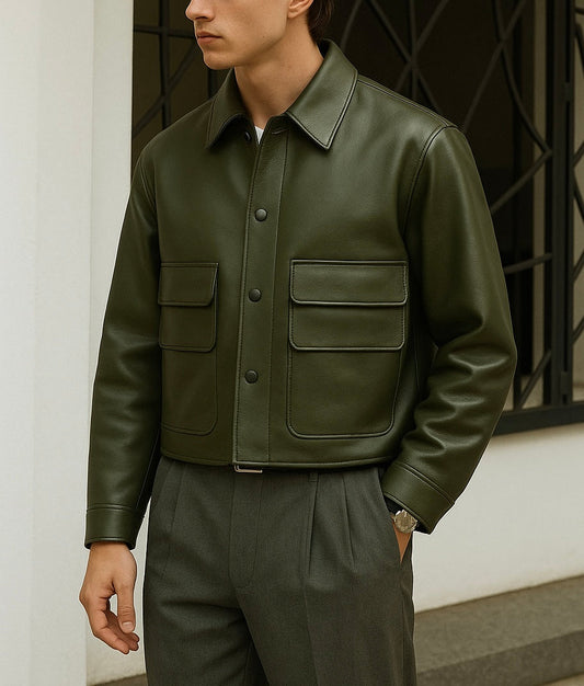 Men's Olive Green Leather Jacket