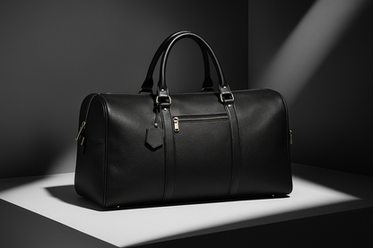 Classic Black Leather Duffle Bag