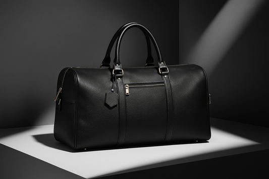 Classic Black Leather Duffle Bag