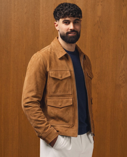 Men's Tan Suede Leather Jacket