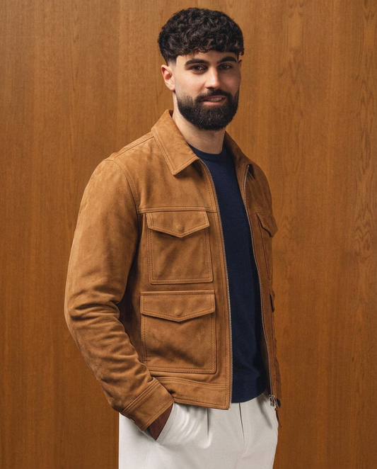 Men's Tan Suede Leather Jacket