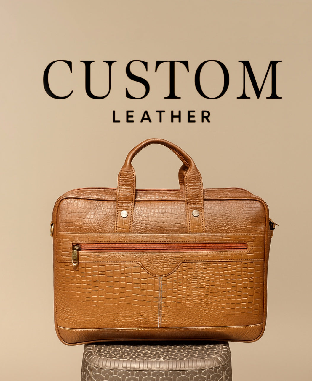 Tan Textured Leather Office Bag
