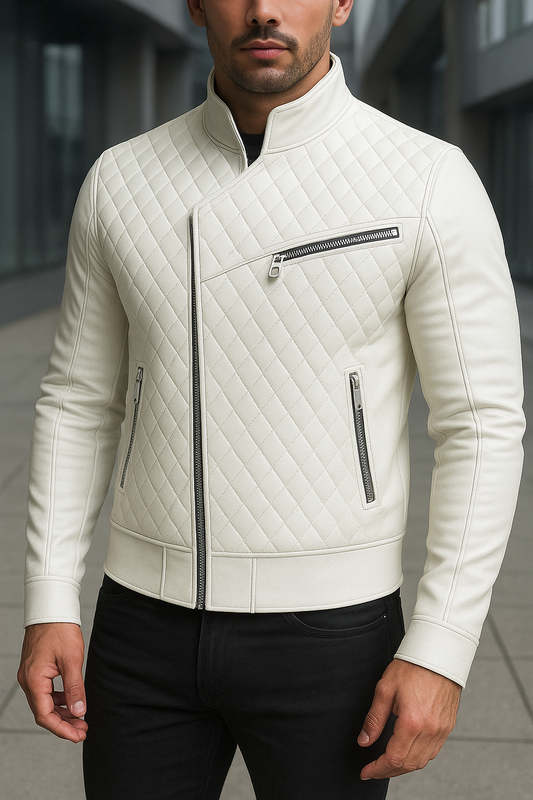 Men's White Quilted Leather Jacket