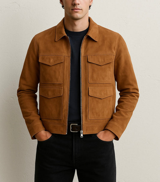 Men's Tan Suede Leather Jacket